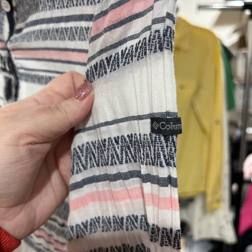 Columbia Striped Tunic Top Small | Blue Pink Boho Lightweight Blouse - Picture 7 of 10